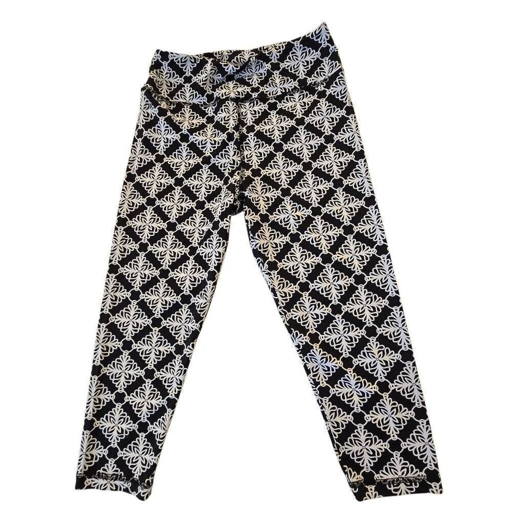 Lulu B Womens Black White Print Comfy Stretch UPF 50+ Fabric Ankle Leggings Smal